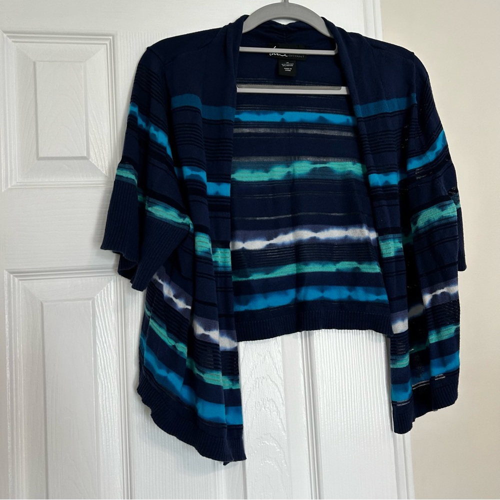 Lane Bryant Womens Open Front Cropped Cardigan Shrug Bolero Blue Striped 16‎